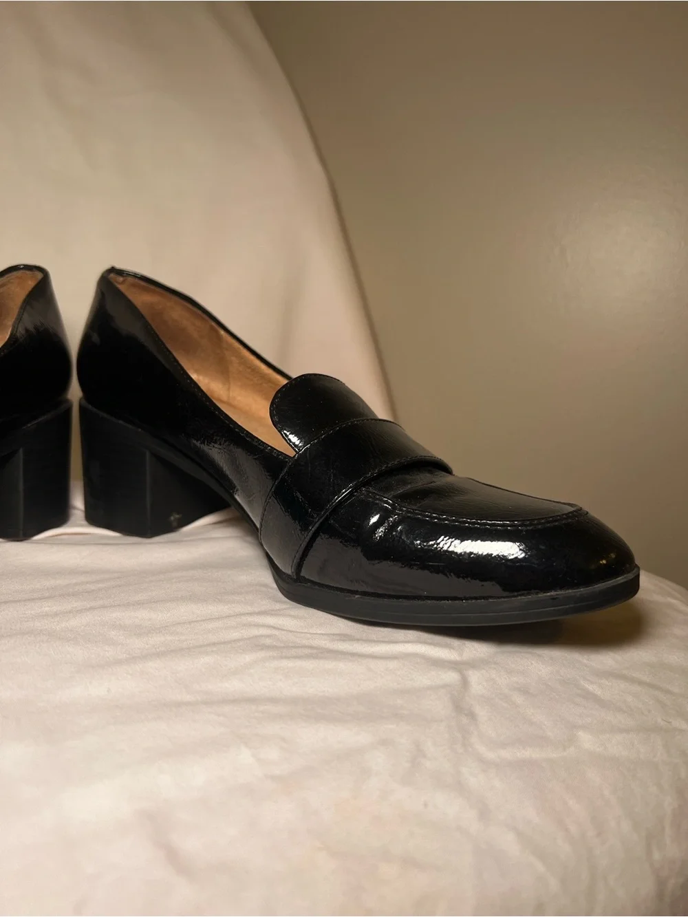 Life Stride Velocity 2.0 Black Leather Short Mid-Block Heel Loafers Size 11-11.5